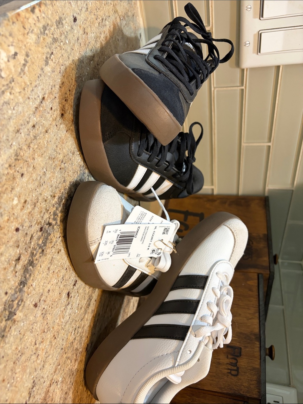 adidas VL court 3.0 Two-Pair Platform Sneakers — White & Black with Gum Soles